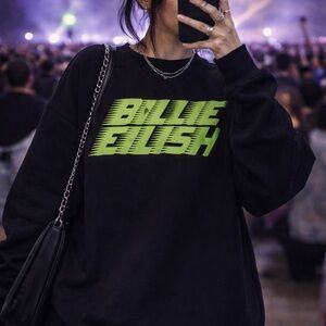 NWOT Billie Eilish Crewneck black Sz Med Neon Green Divided H&M Collab 2019/2020